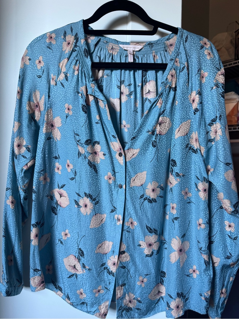 Rebecca Taylor silk blend Blue Floral Button-Front Womens Top